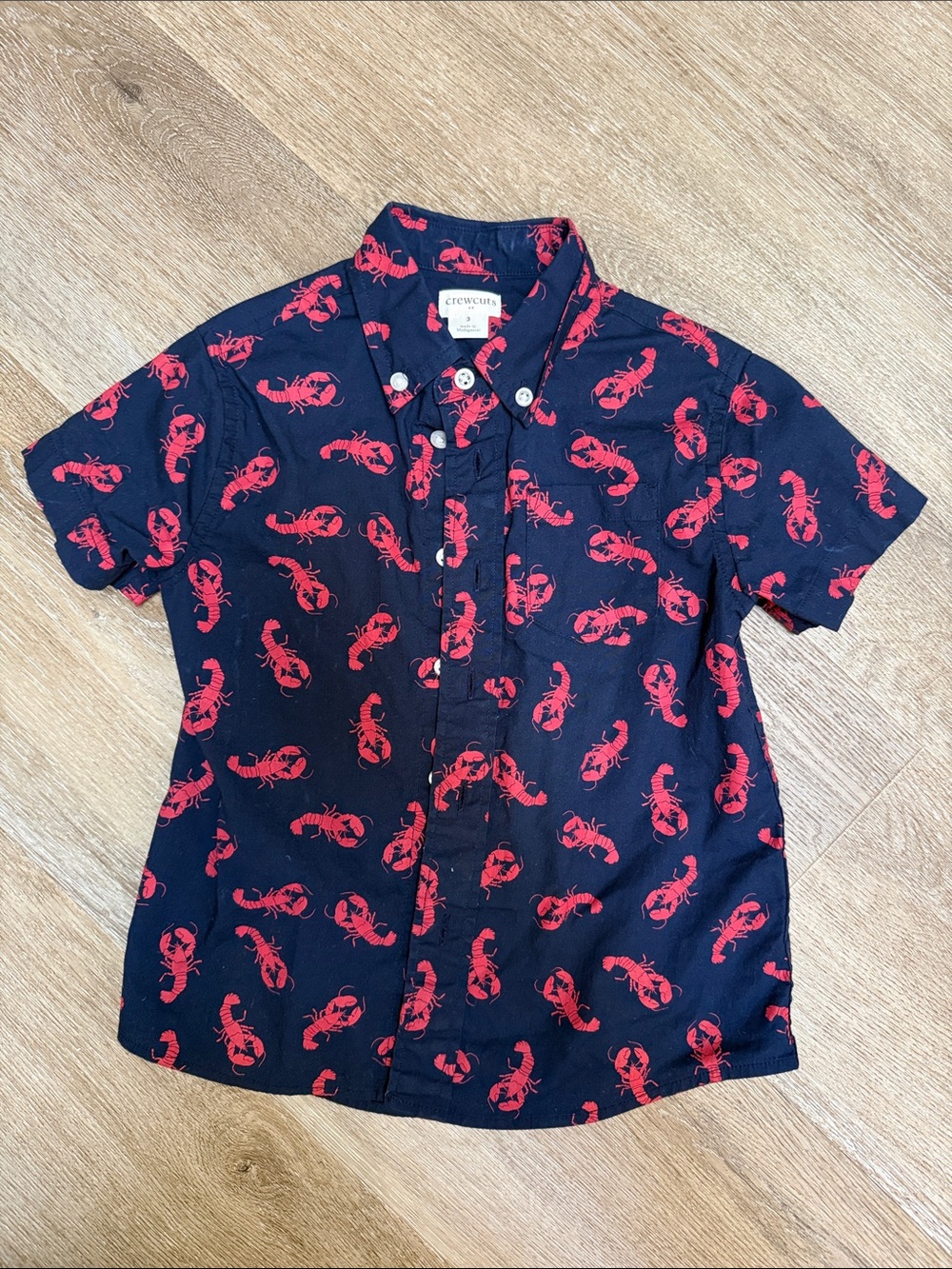 Crewcuts Navy Button-Down Shirt with Red Lobster Print